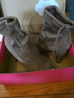 Charlotte Russe Brown Suede Ankle Booties with Block Heel